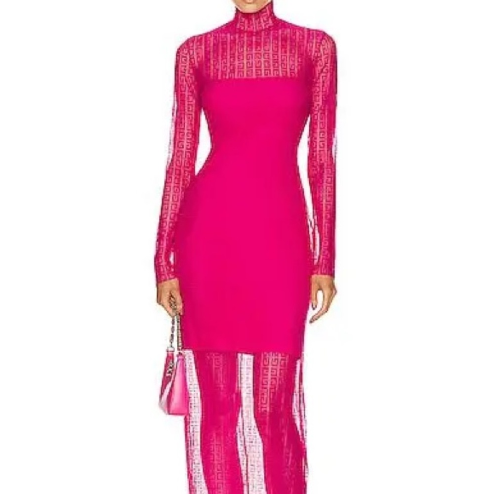 GIVENCHY 4G LONG SLEEVE LACE DRESS FUCHSIA